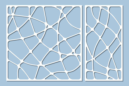 Set decorative card for cutting. Wave linear pattern. Laser cut panel. Ratio 1:1, 1:2. Vector illustration.