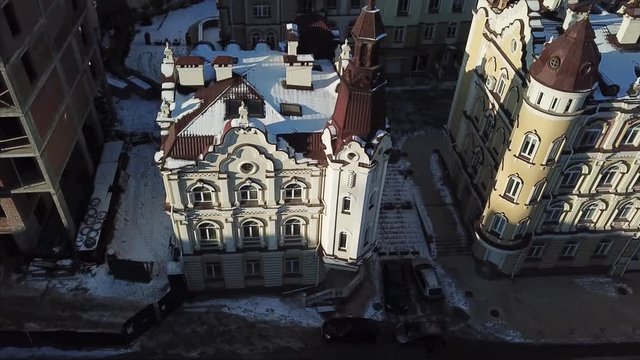 Aerial drone footage. Panorama of podil in kiev