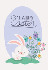 happy easter card with rabbit in the garden