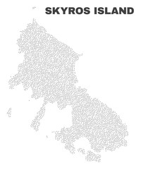 Fototapeta premium Skyros Island map designed with little dots. Vector abstraction in black color is isolated on a white background. Scattered little particles are organized into Skyros Island map.