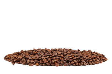 Grains of roasted coffee on white background.