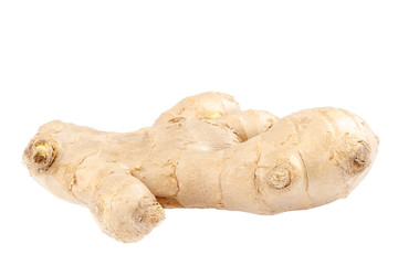 Fresh ginger root fruits on white background.