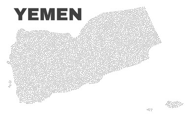 Yemen map designed with little dots. Vector abstraction in black color is isolated on a white background. Random small dots are organized into Yemen map. Dotted abstract design for patriotic purposes.