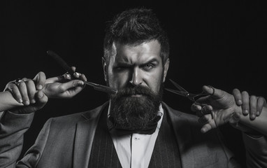 Barbershop. Mustache. Bearded man. Portrait of bearded hipster. 
