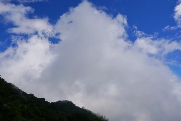 Beautiful landscape on mountain with sky and cloud, peace and relaxation, pictured from Space for text in template