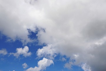 Beautiful nature of blue sky and clouds with the sun shining, sky background, cloudscape concept, Looking up