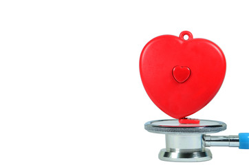 A Stethoscope and red heart on white background,clipping path