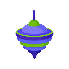 Bright blue-green plastic whirligig, Traditional spinning top. Children toy. Kids leisure theme. Flat vector icon