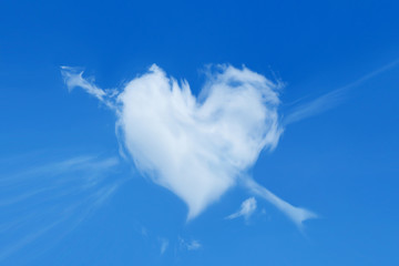 heart with arrow shaped cloud in the blue sky