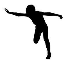 Fototapeta na wymiar Silhouette of little a boy jumps