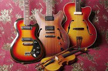 Fototapeta na wymiar Three electric guitars.