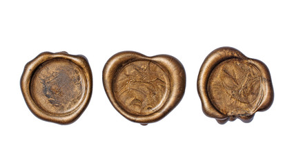 Set of old vintage golden wax seals or stamps