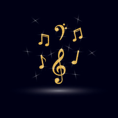 Gold musical notes on the dark background