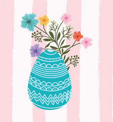 happy easter card with egg painted and flowers