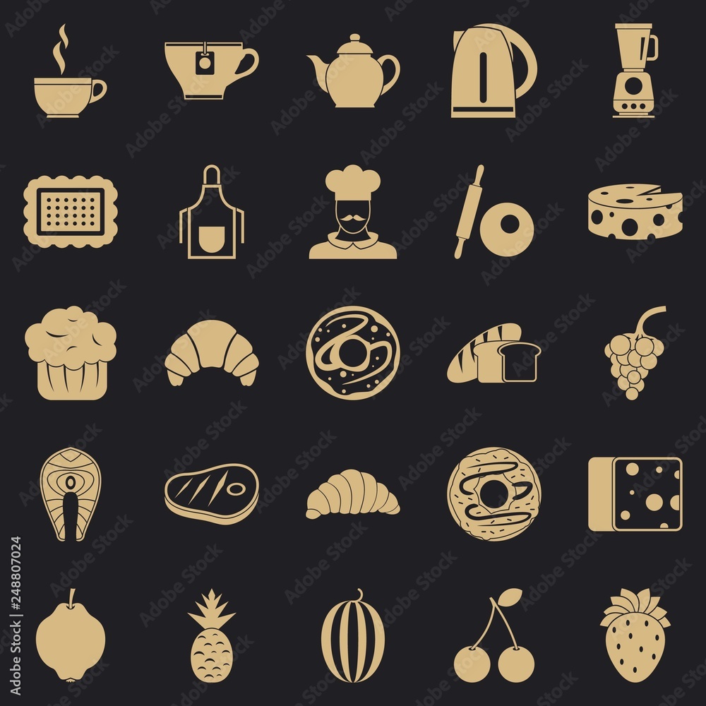 Poster edible icons set. simple set of 25 edible vector icons for web for any design