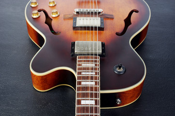 Jazz guitar. Close-up  - obrazy, fototapety, plakaty
