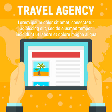 Online Travel Agency Concept Background. Flat Illustration Of Online Travel Agency Vector Concept Background For Web Design