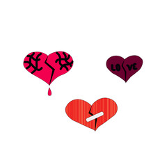 Vector drawing with hearts in different colors