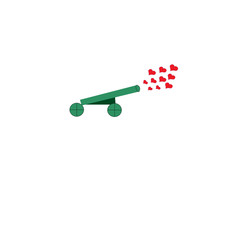 Vector drawing with red hearts and cannon