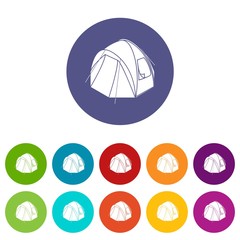 Hiking tent icons color set vector for any web design on white background