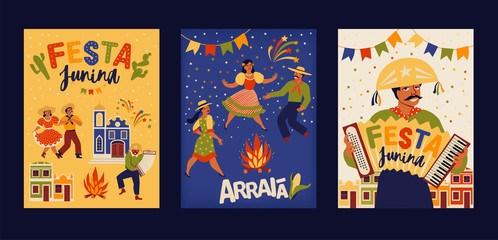 Festa Junina Brazil June Festival. Vector templates. Design element for card, poster, banner, and other use.