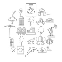 Killing of nature icons set. Outline set of 25 killing of nature vector icons for web isolated on white background