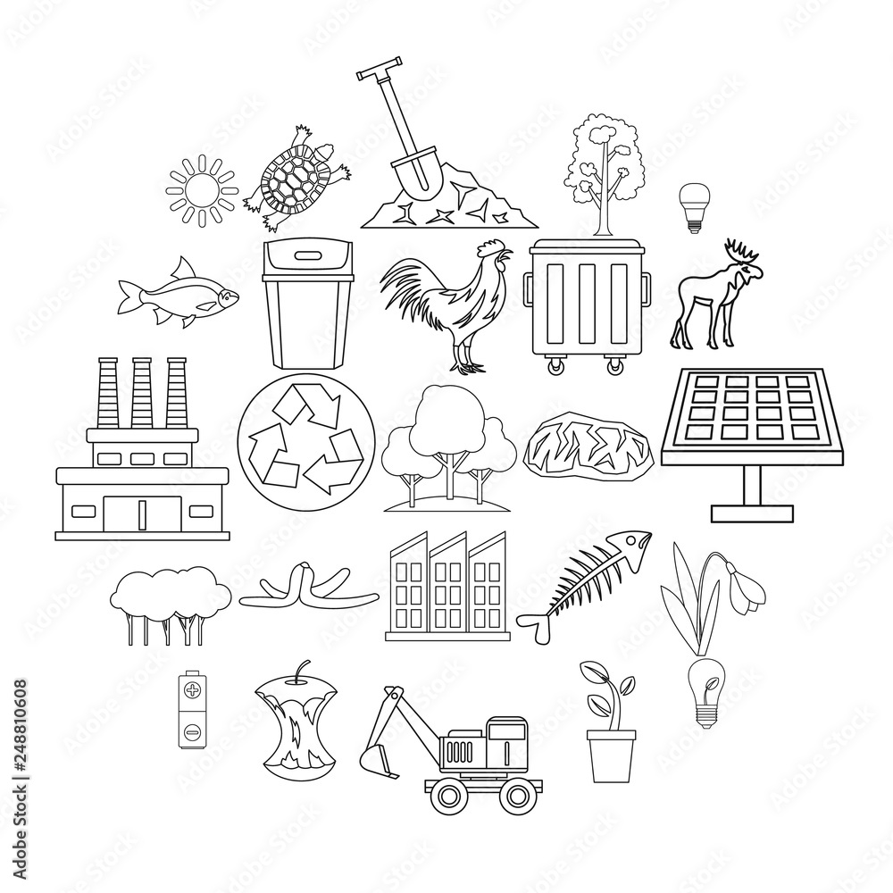 Poster destruction of nature icons set. outline set of 25 destruction of nature vector icons for web isolat