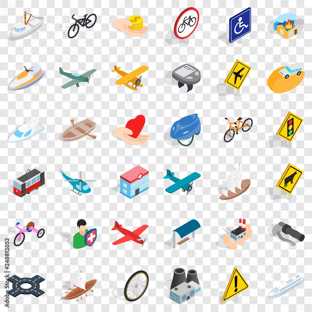 Poster traffic sign icons set. isometric style of 36 traffic sign vector icons for web for any design