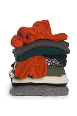 Folded sweater pattern on white background isolation.