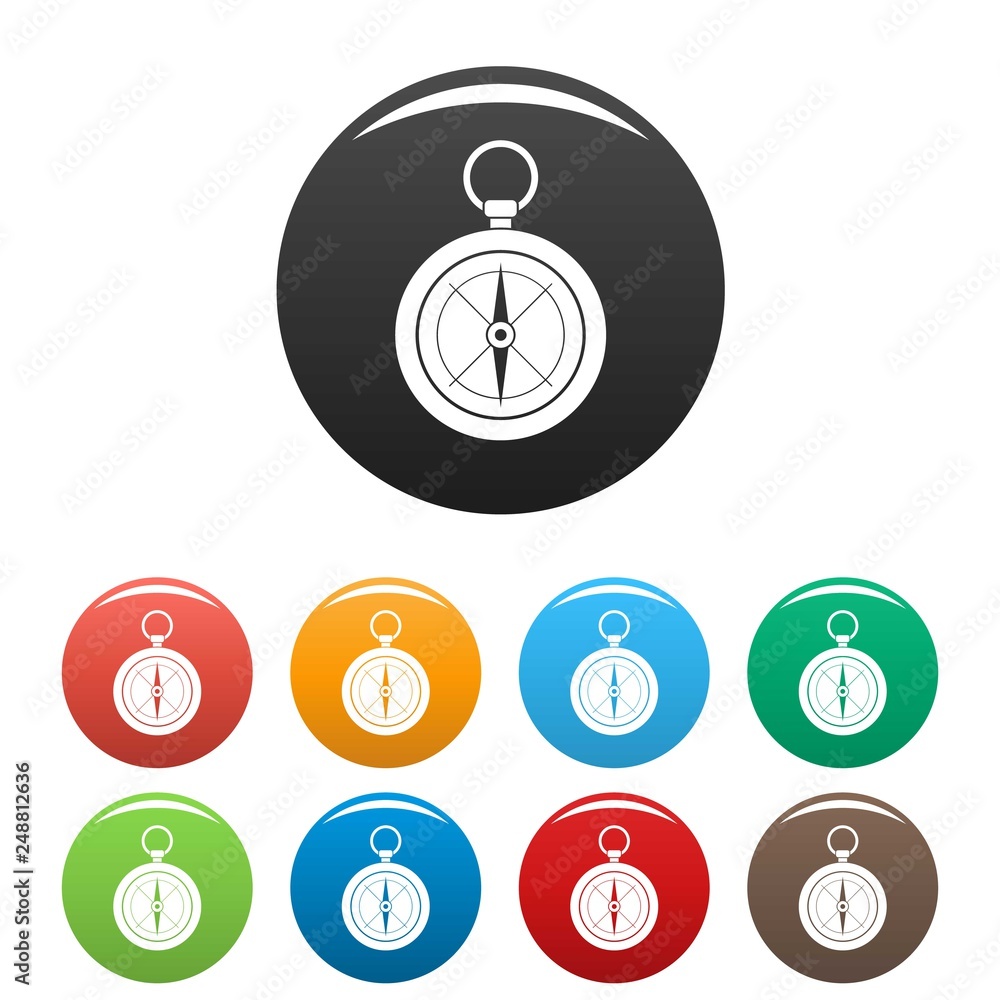 Poster compass icons set 9 color vector isolated on white for any design