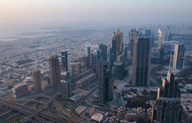 Fototapeta na wymiar Day-time view of downtown Dubai from Burj Khalifa
