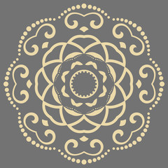 Oriental vector golden round pattern with arabesques and floral elements. Traditional classic ornament. Vintage pattern with arabesques