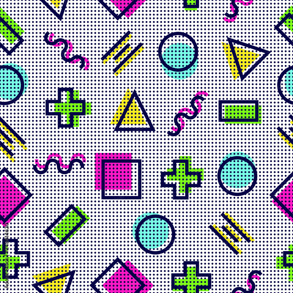 Aufkleber seamless geometric pattern memphis style pattern background with simple shapes square version flat s