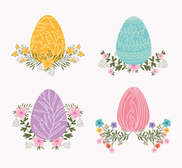 set of eggs painted and flowers easter icons