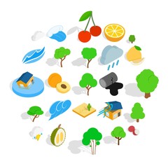 Pure land icons set. Isometric set of 25 pure land vector icons for web isolated on white background