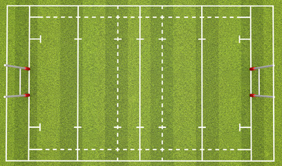 Rugby pitch with lines and goals. 3D Rendering