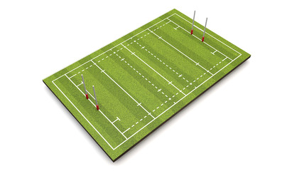 Rugby pitch with lines and goals. 3D Rendering