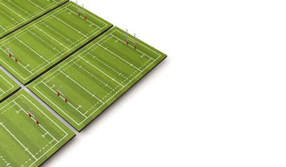 Rugby pitch with lines and goals. 3D Rendering