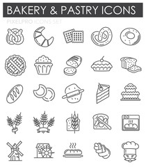 Bakery outline icons set on white background for graphic and web design, Modern simple vector sign. Internet concept. Trendy symbol for website design web button or mobile app