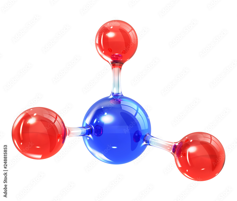 Wall mural glass molecule model. reflective and refractive abstract molecular shape isolated on white backgroun