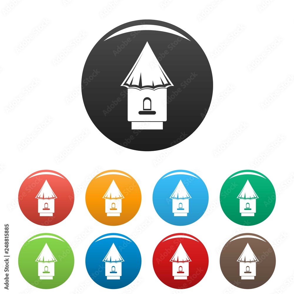 Poster bee hive icons set 9 color vector isolated on white for any design