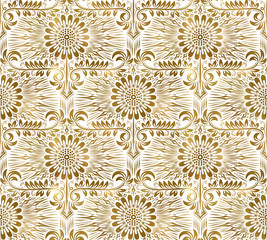 Fototapeta na wymiar Golden white vintage seamless pattern. Gold royal classic baroque wallpaper. Arabic background ornament.