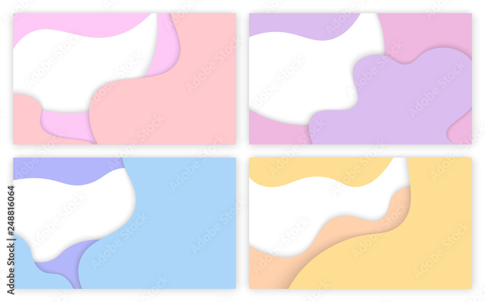 Poster abstract background with paper cut color patterns. 3d backdrop with purple, yellow waves. minimalist