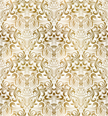 Golden white vintage seamless pattern. Gold royal classic baroque wallpaper. Arabic background ornament.