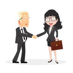 Man and woman  shaking hands agreement