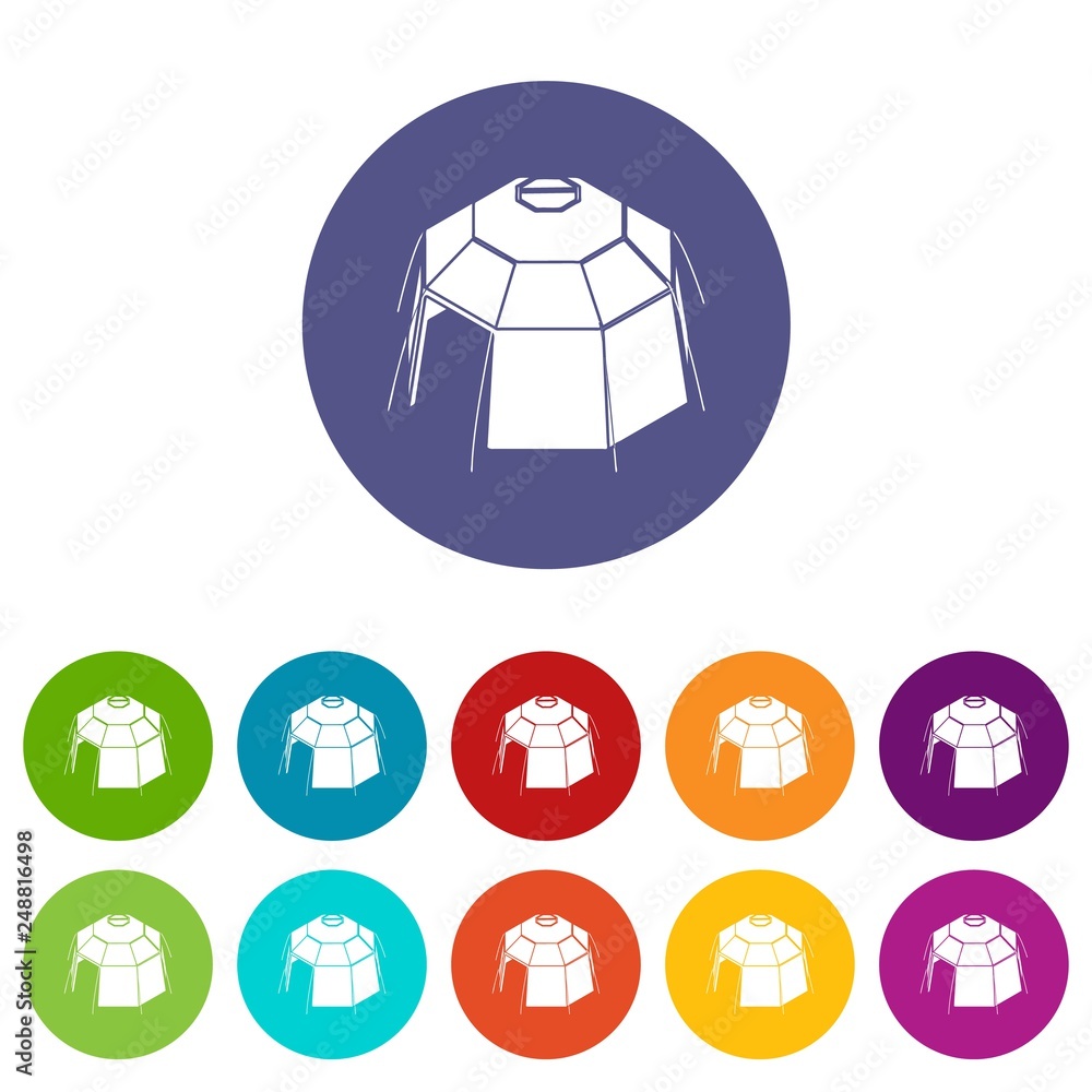 Poster hexagonal tent icons color set vector for any web design on white background