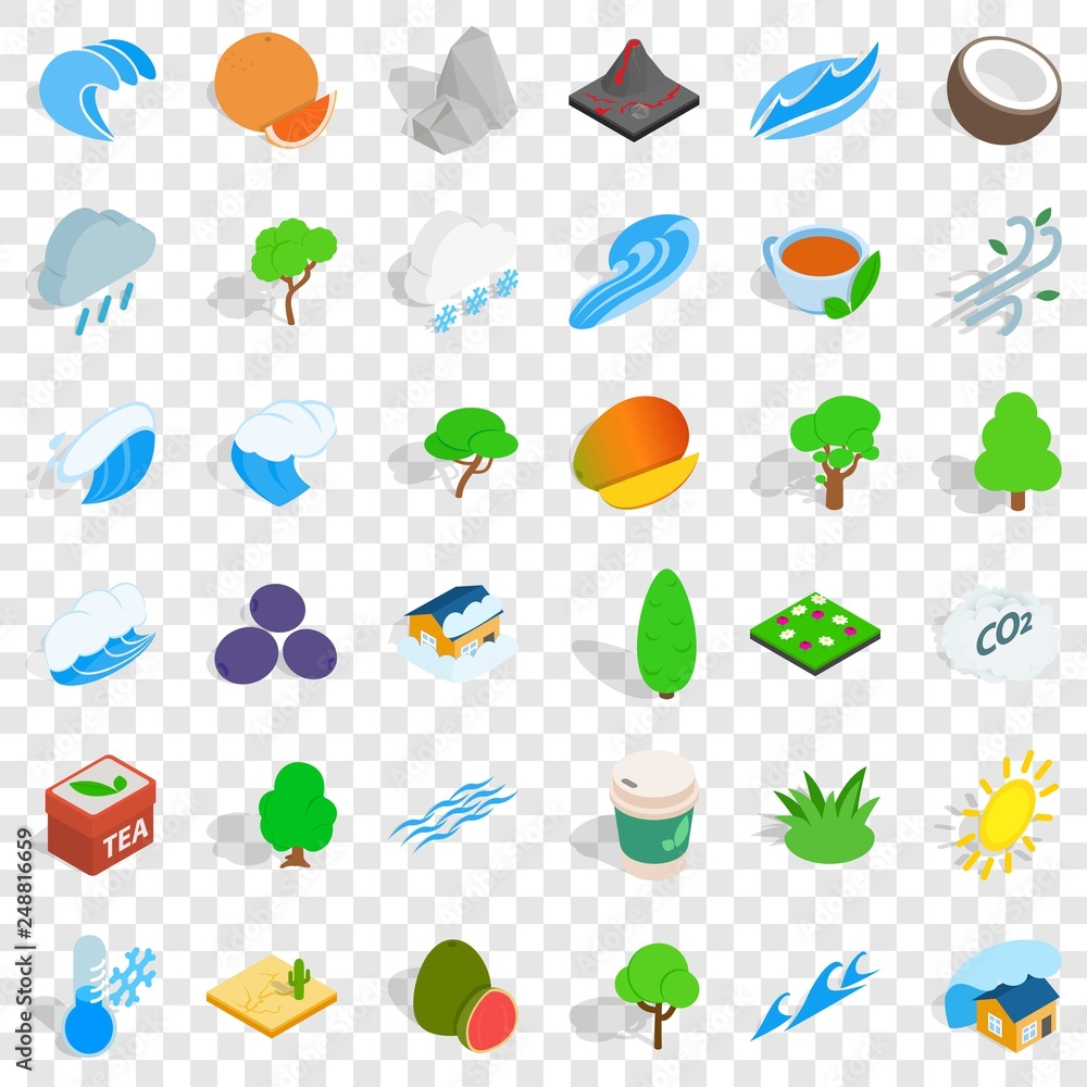 Poster garden tree icons set. isometric style of 36 garden tree vector icons for web for any design