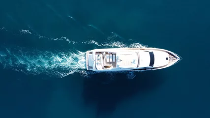 Washable wall murals Bathroom Aerial drone photo of luxury yacht cruise in mediterranean deep blue sea