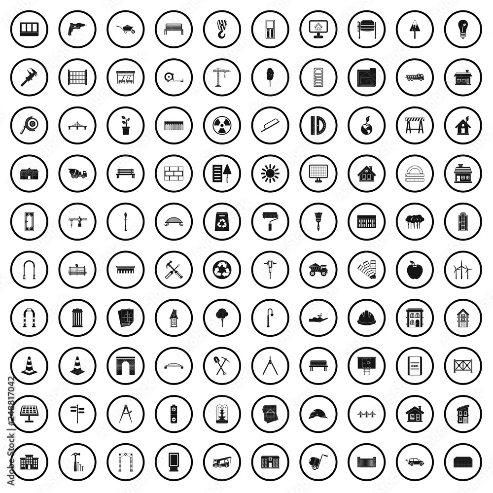 Poster 100 architecture icons set in simple style for any design vector illustration