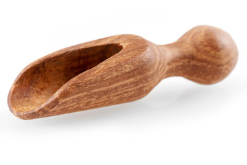 empty wooden scoop on a white background